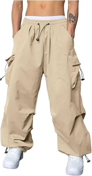 Men's Cargo Pant Casual Drawstring Elastic Waist Stretch Combat Work Pants Multi Pockets