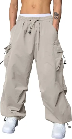 Men's Cargo Pant Casual Drawstring Elastic Waist Stretch Combat Work Pants Multi Pockets
