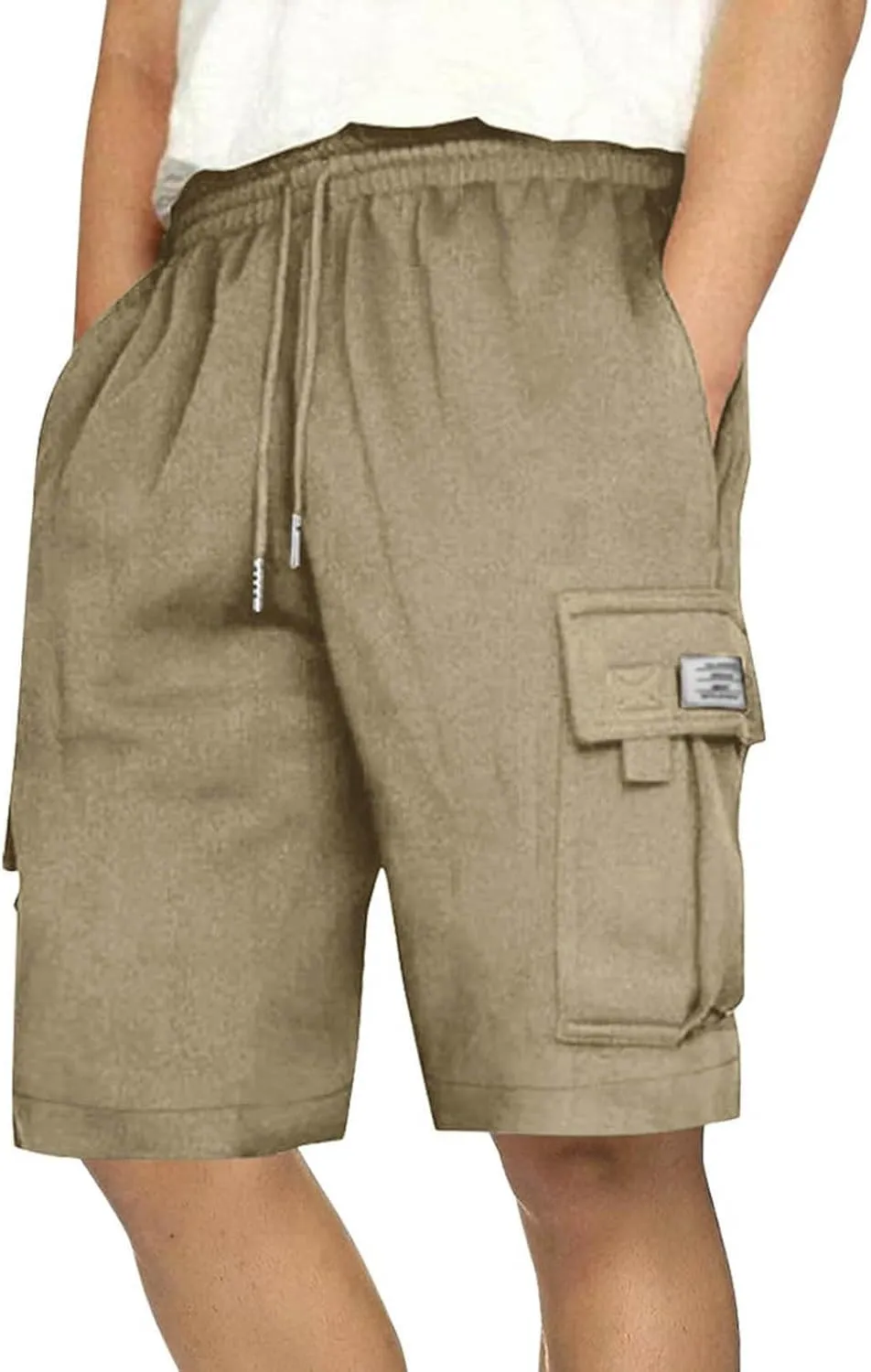 Mens Cargo Shorts Summer Cotton Knee Length Sweat Shorts Drawstring Stretch Waist Athletic Workout Gym Jogger Shorts