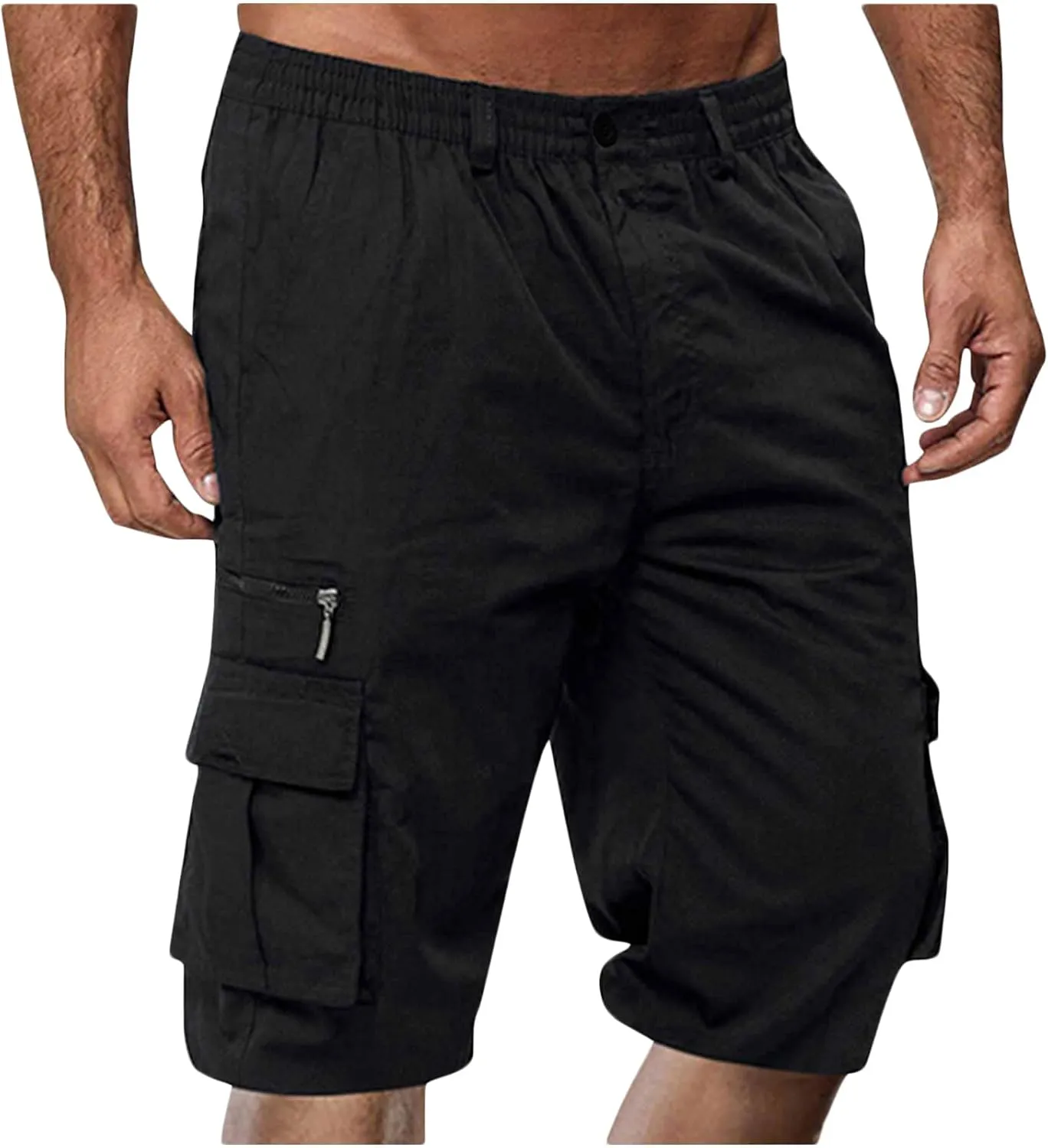 Men's Cargo Shorts with Pockets Summer Elastic Waist Outdoor Bermuda Shorts Lightweight Hiking Fitness Short Pants