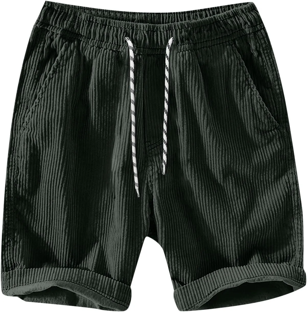 Men's Casual Corduroy Shorts Lightweight Elastic Waist Drawstring Trousers Summer Daily Wear Shorts Travel Pants