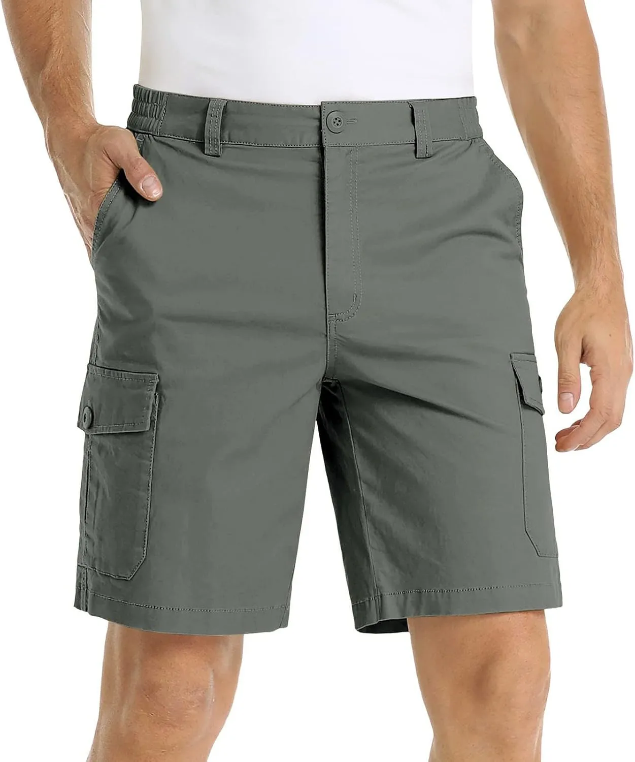 Mens Chino Shorts Slim Fit Expandable Waist Cotton Golf Shorts Twill Lightweight Cargo Shorts with Multi Pockets