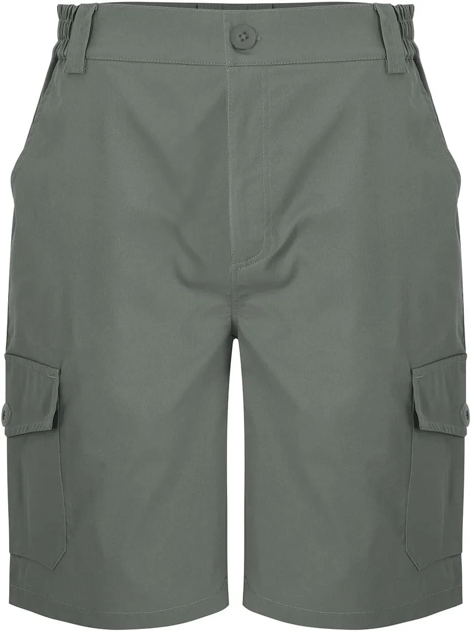 Mens Chino Shorts Slim Fit Expandable Waist Cotton Golf Shorts Twill Lightweight Cargo Shorts with Multi Pockets