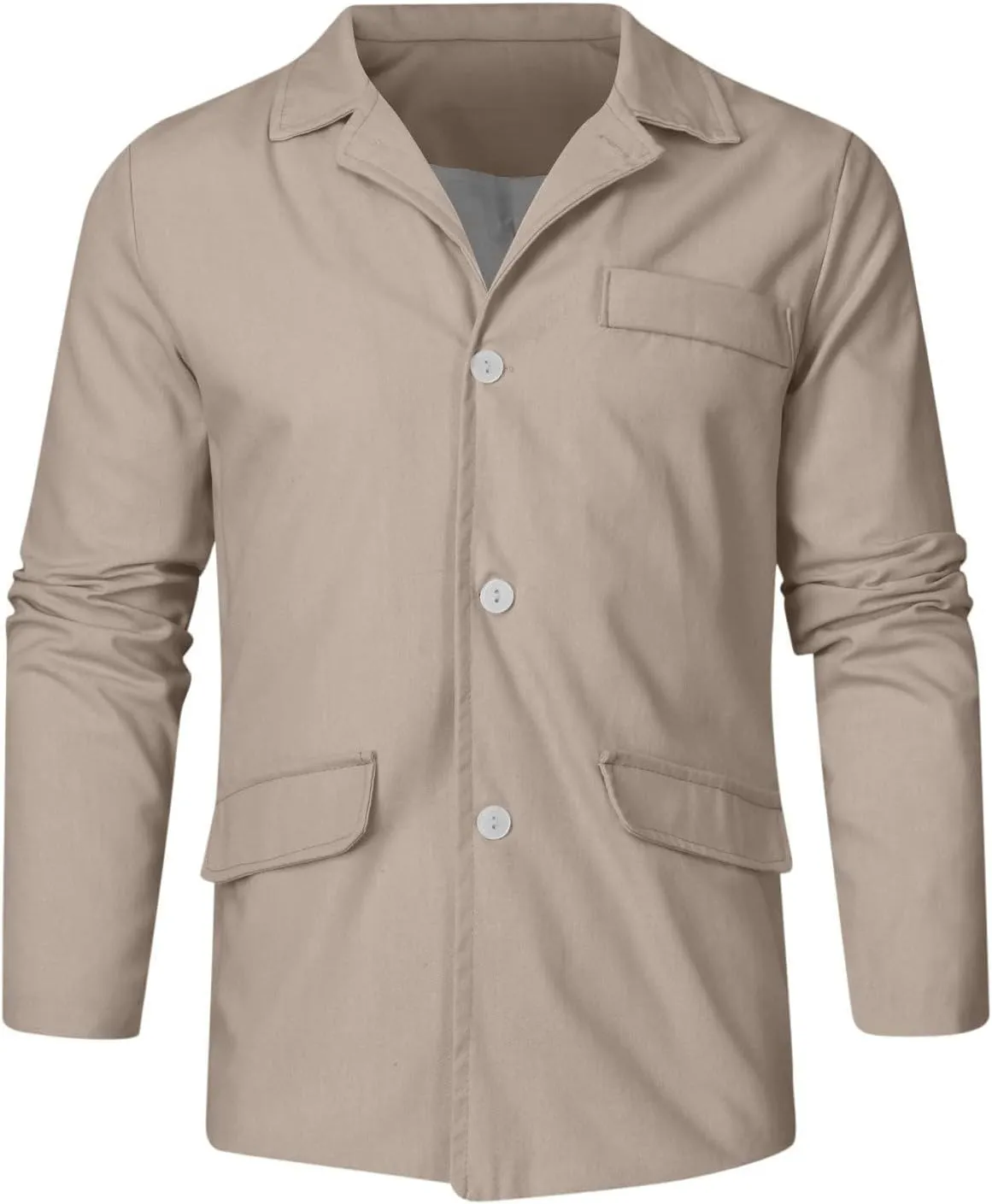 Men's Cotton Linen Blazers Casual Button Down Lightweight Jackets Relaxed Fit Lapel Collar Shirts Trendy Sport Coats