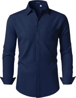 Men's Dress Shirts Long Sleeve Stretch Regular Fit Casual Formal Wedding Wrinkle Free Button Down Shirt with Pocket