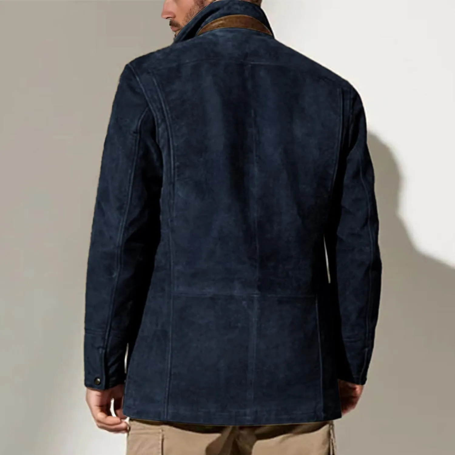 Mens Faux Suede Blazer Leather Suit Jacket Distressed Notch Lapel Buttons Sport Coat Zip Vintage Work Wear with Pockets
