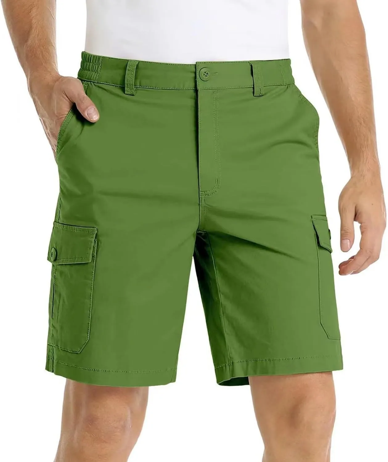 Men's Hiking Cargo Shorts Casual Lightweight Elastic Waist Bermuda Shorts Summer Outdoor Shorts with Multi Pockets