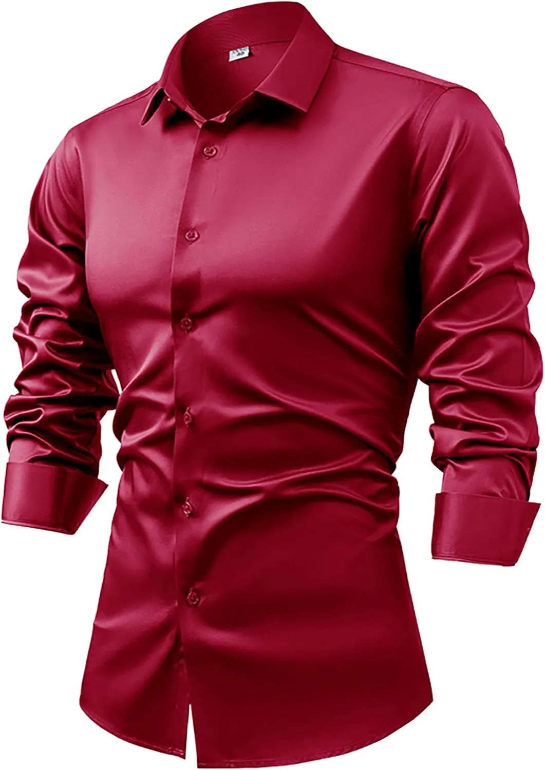 Mens Long Sleeve Luxury Silky Satin Shirts Casual Dress Shirt