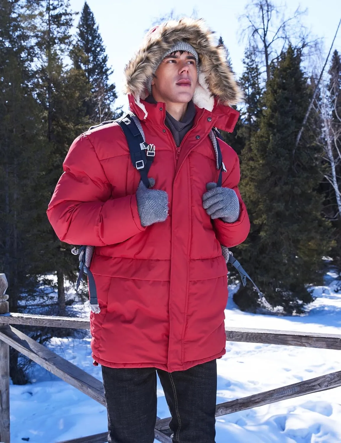 Men's Long Winter Hooded Jacket Warm Windproof Puffy Coat Padded Thicken Parka Jackets