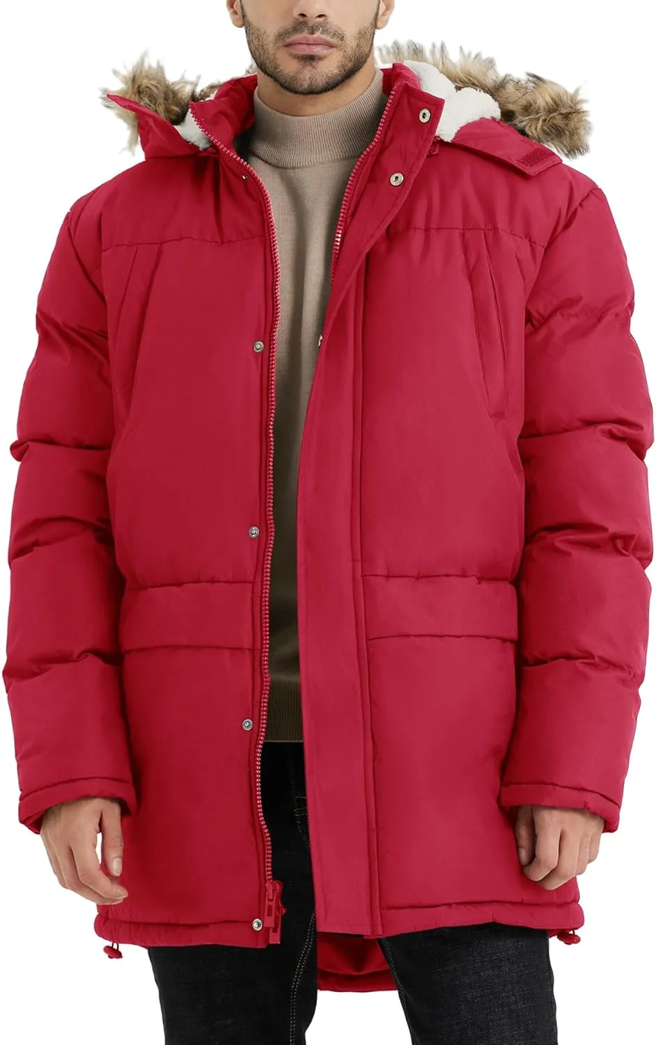 Men's Long Winter Hooded Jacket Warm Windproof Puffy Coat Padded Thicken Parka Jackets