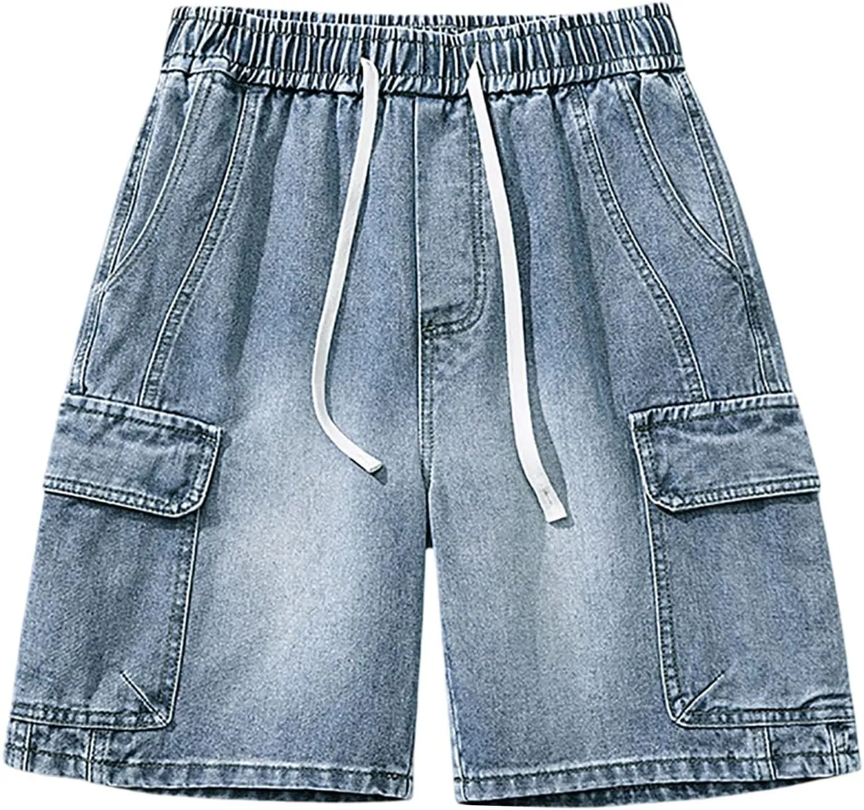 Men's Loose Y2K Hip Hop Mid Jean Shorts Baggy Denim Shorts with Pockets Skateboard Pants Streetwear