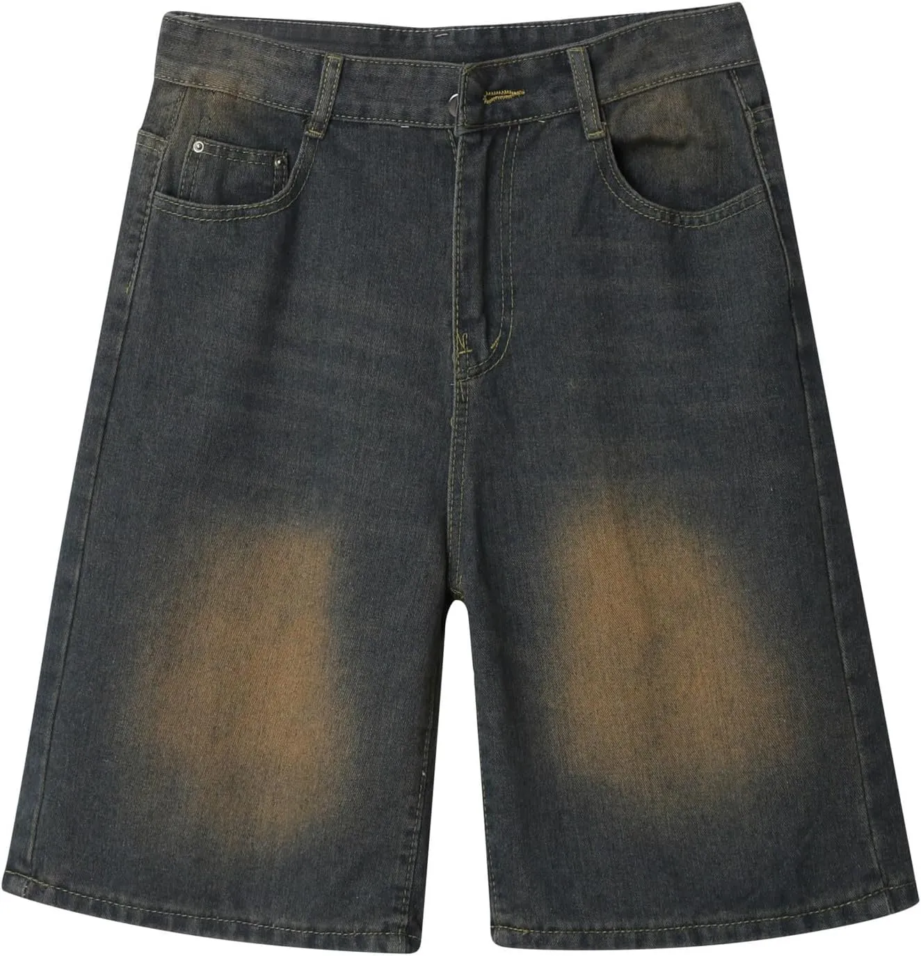 Men's Loose Y2K Hip Hop Mid Jean Shorts Baggy Denim Shorts with Pockets Skateboard Pants Streetwear