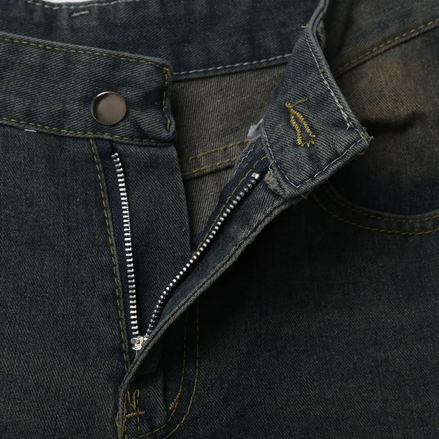 Men's Loose Y2K Hip Hop Mid Jean Shorts Baggy Denim Shorts with Pockets Skateboard Pants Streetwear