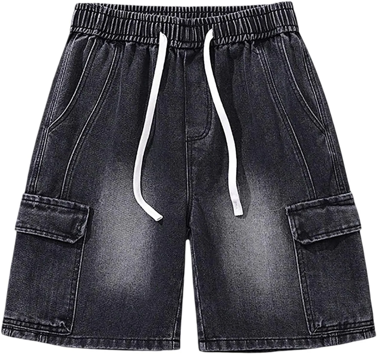 Men's Loose Y2K Hip Hop Mid Jean Shorts Baggy Denim Shorts with Pockets Skateboard Pants Streetwear