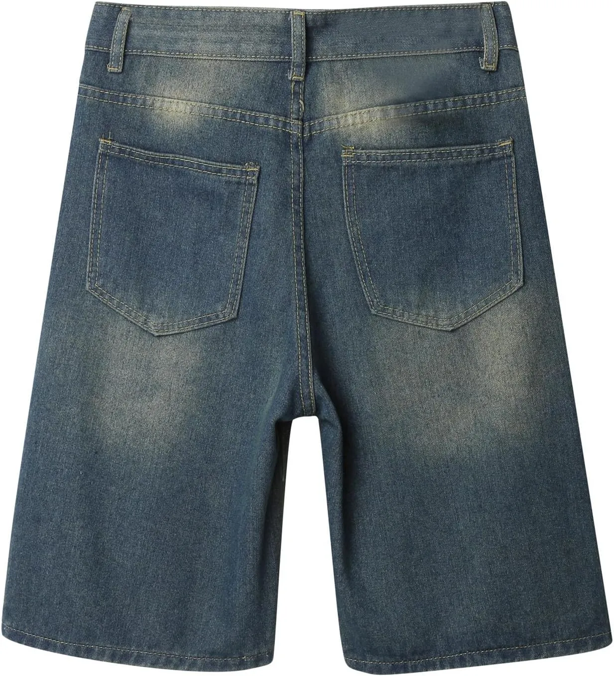 Men's Loose Y2K Hip Hop Mid Jean Shorts Baggy Denim Shorts with Pockets Skateboard Pants Streetwear