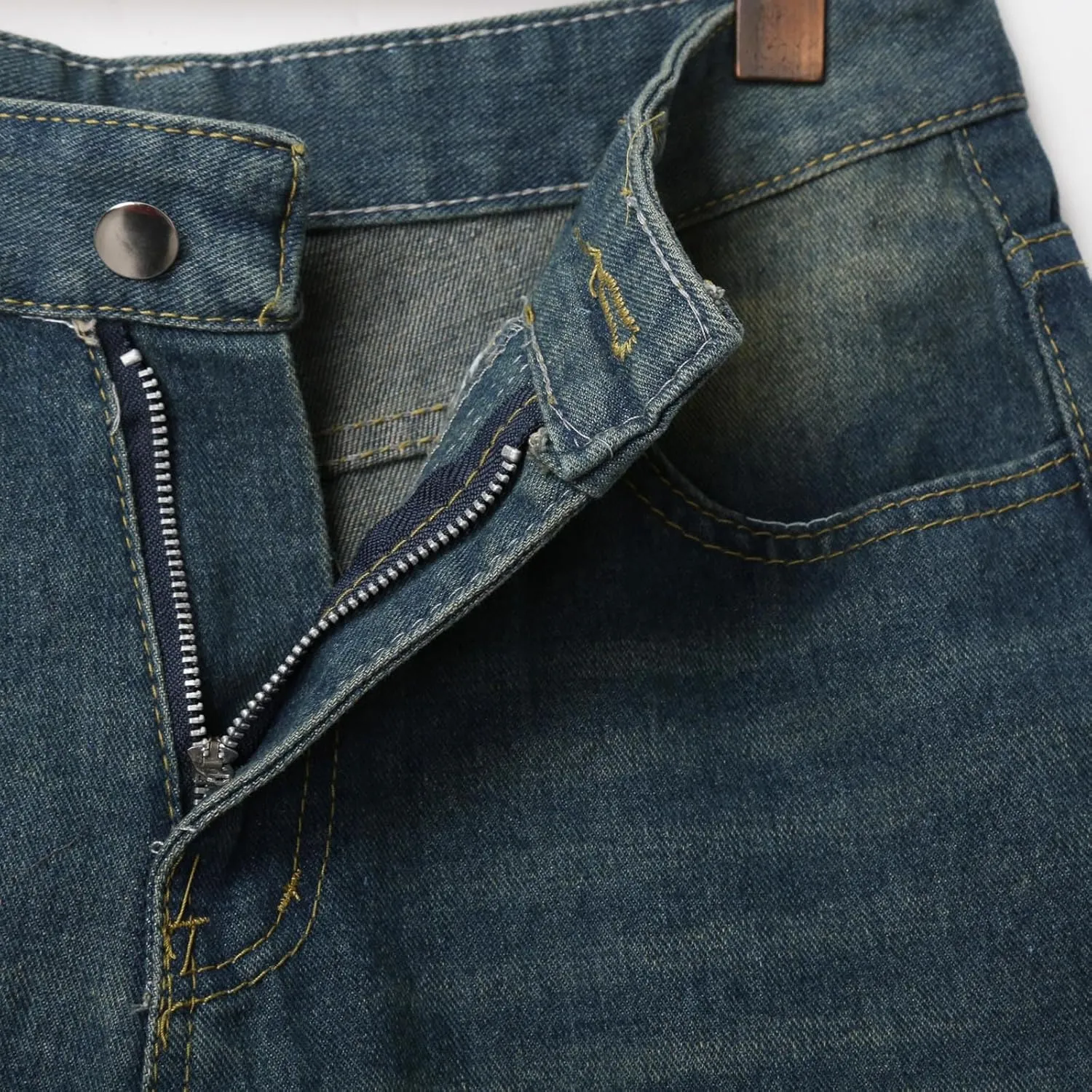 Men's Loose Y2K Hip Hop Mid Jean Shorts Baggy Denim Shorts with Pockets Skateboard Pants Streetwear