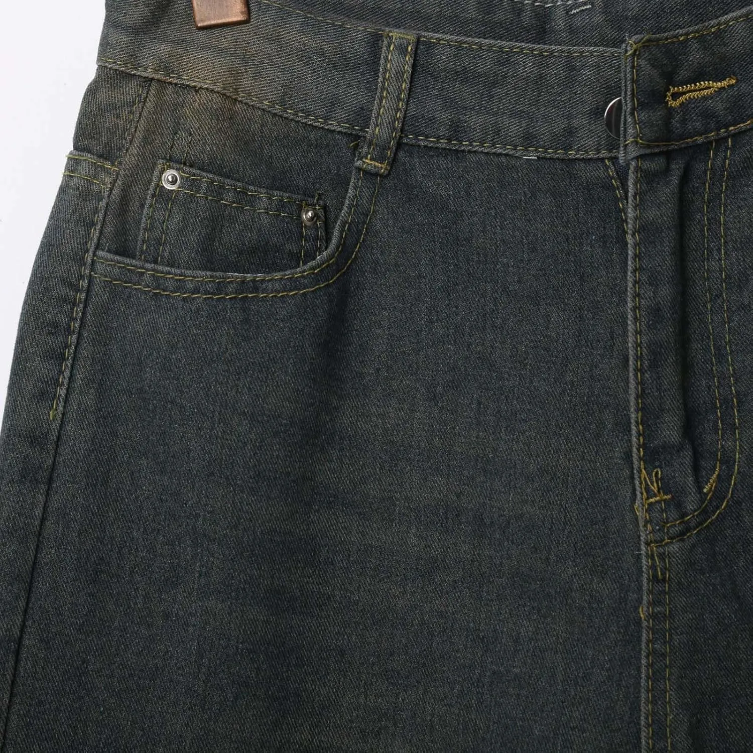 Men's Loose Y2K Hip Hop Mid Jean Shorts Baggy Denim Shorts with Pockets Skateboard Pants Streetwear