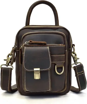 Mens Messenger Bag, Vintage Leather Shoulder Crossbody Briefcase, Shoulder Bag Messenger Bag Multi-Functional Bag (Color : Coffee, Size : 20 * 15.5 * 9CM)