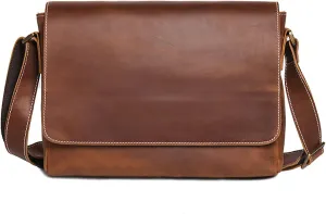 Mens Messenger Bag, Waterproof Vintage Leather Briefcase, Large Satchel Shoulder Bag, Computer Laptop Bag Multi-Functional Bag (Color : Brown, Size : 21 * 29 * 6CM)