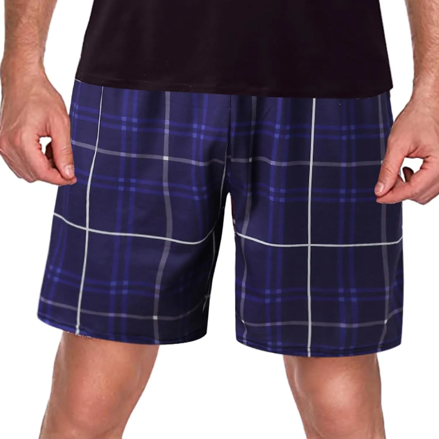 Men's Plaid Shorts Cotton Soft Flannel Pajama Plaid Shorts with Pockets Lightweight Long Shorts Drawstring Pants