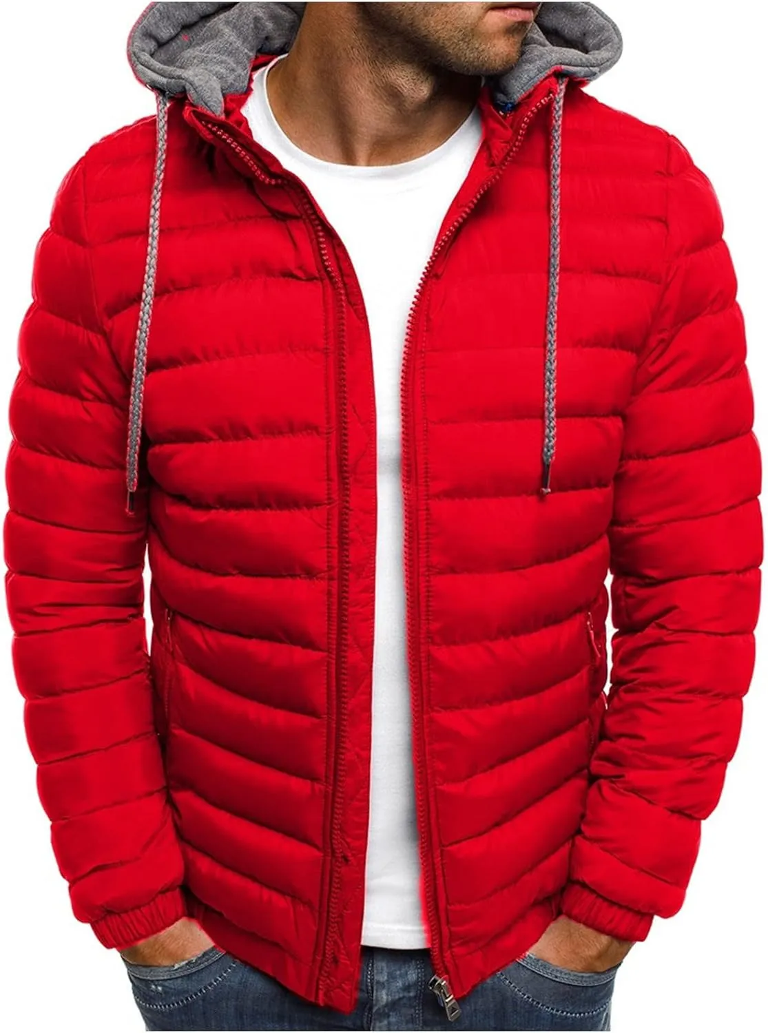 Mens Puffer Jacket with Hood Lightweight Zip Up Padded Coat Packable Puffy Down Jacket Winter Quilted Bubble Jackets