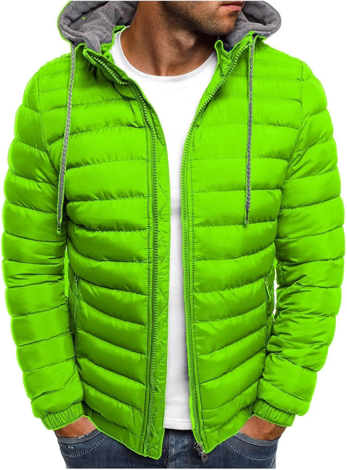 Mens Puffer Jacket with Hood Lightweight Zip Up Padded Coat Packable Puffy Down Jacket Winter Quilted Bubble Jackets