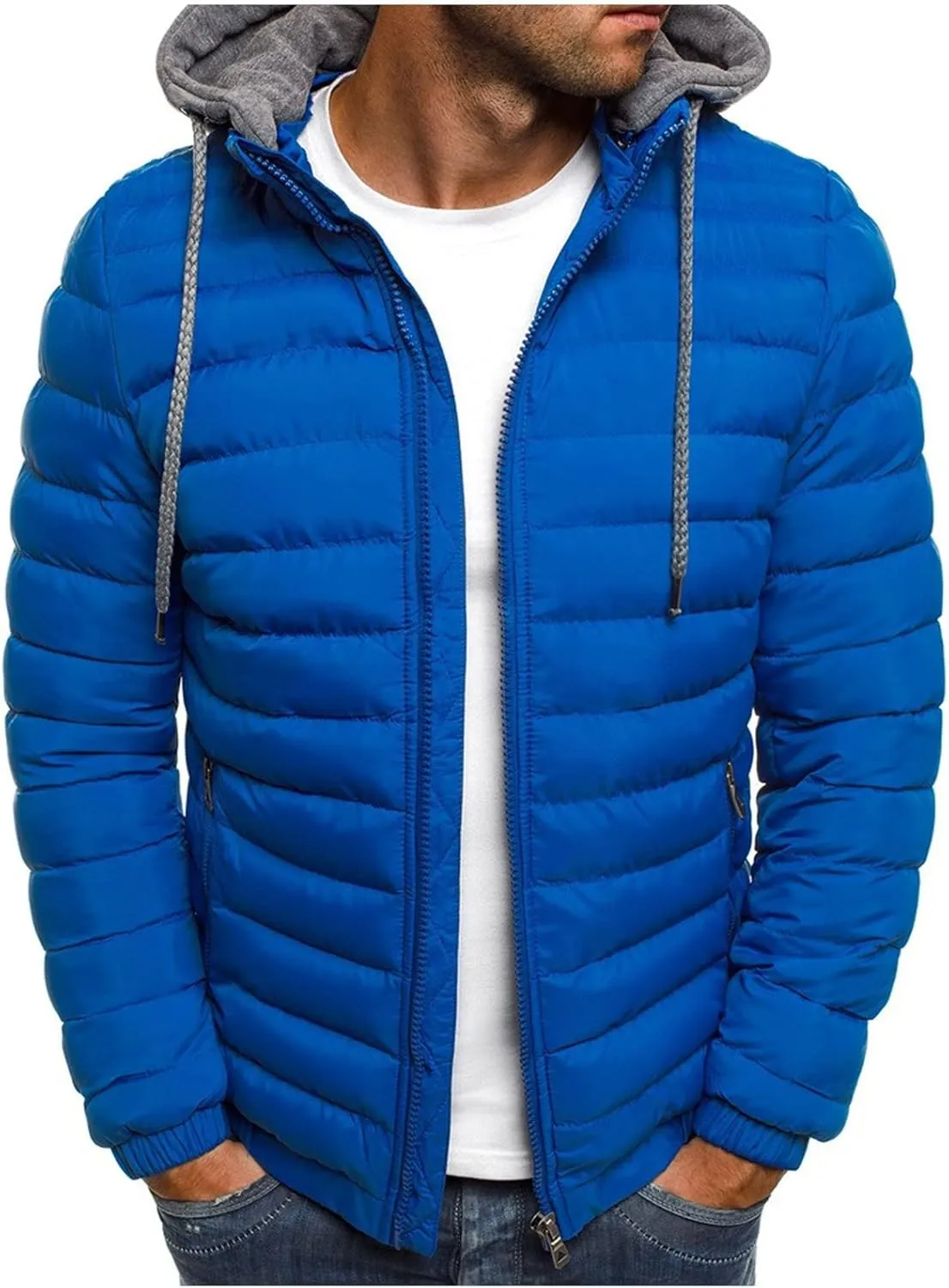 Mens Puffer Jacket with Hood Lightweight Zip Up Padded Coat Packable Puffy Down Jacket Winter Quilted Bubble Jackets