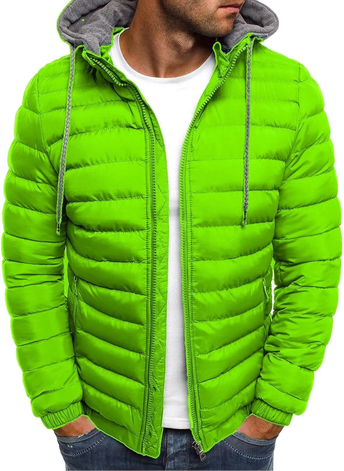 Mens Puffer Jacket with Hood Lightweight Zip Up Padded Coat Packable Puffy Down Jacket Winter Quilted Bubble Jackets