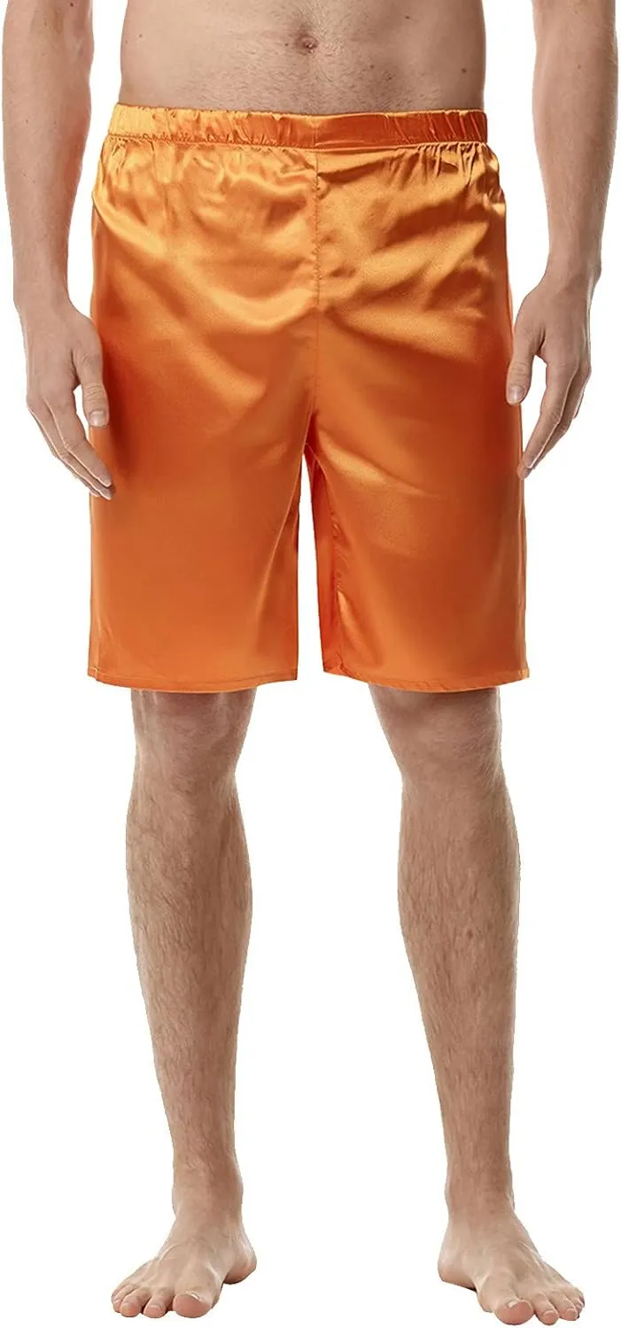Men's Satin Boxers Lounge Shorts Solid Color Sleepwear Casual Silky Pajama Shorts Lightweight Elastic Waist Shorts