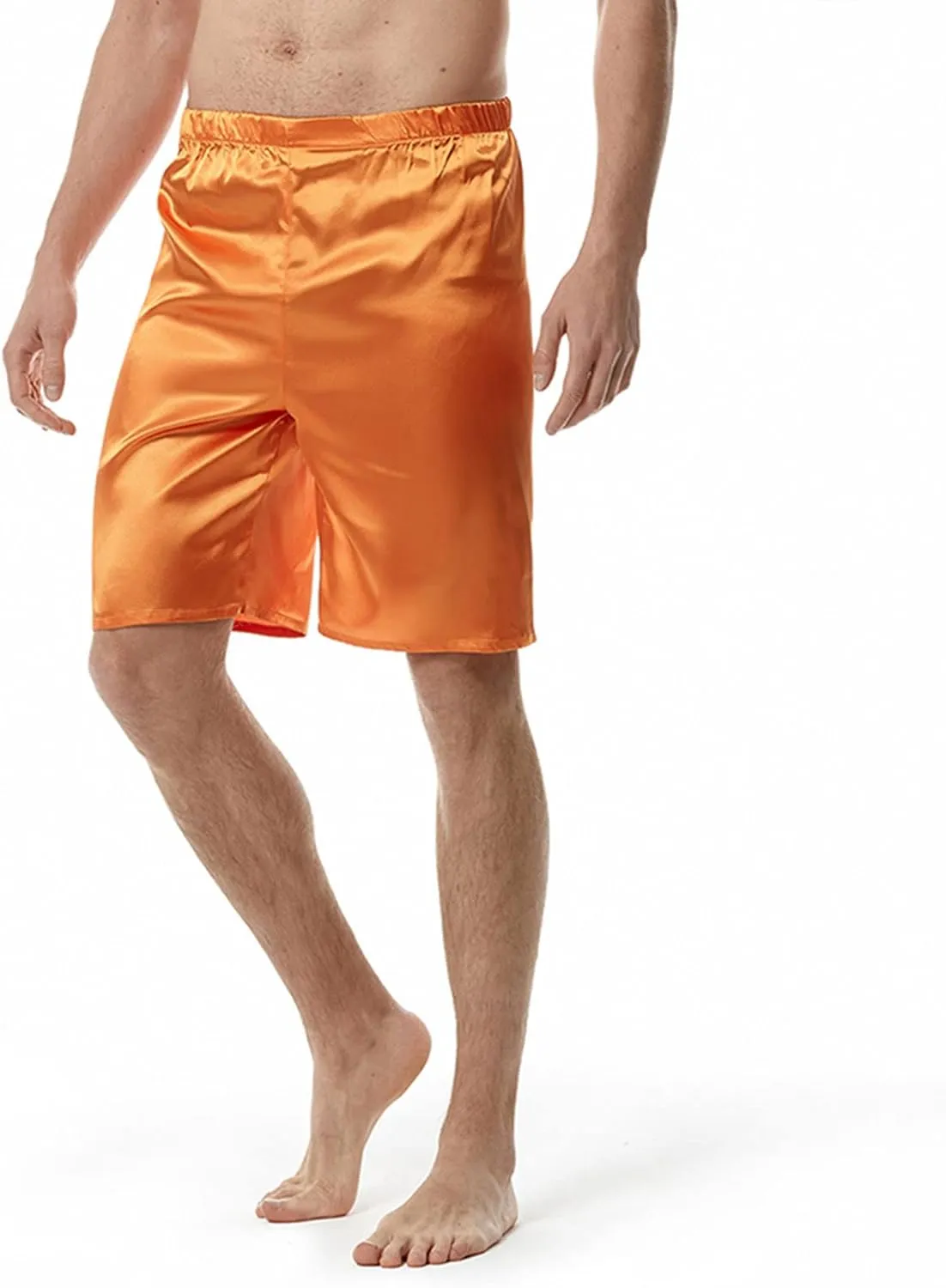 Men's Satin Boxers Lounge Shorts Solid Color Sleepwear Casual Silky Pajama Shorts Lightweight Elastic Waist Shorts