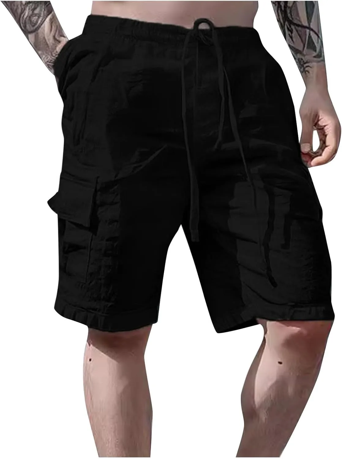 Mens Shorts Cargo, 2024 Elastic Waist Bermuda Shorts Summer Casual Loose Multi Pockets Outdoor Jogger Cargo Shorts
