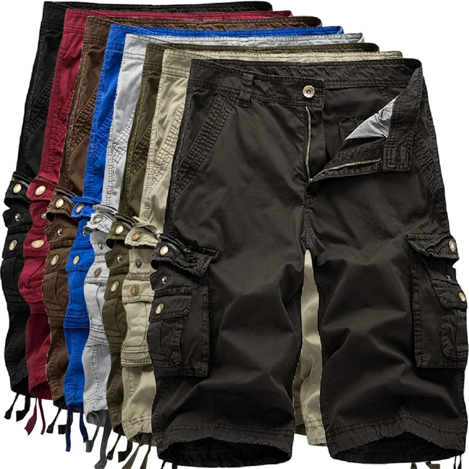 Men's Stretch Cargo Shorts Summer Relaxed Fit Multi-Pocket Beach Shorts Lightweight Twill Outdoor Cotton Short Pants (34,Coffee)