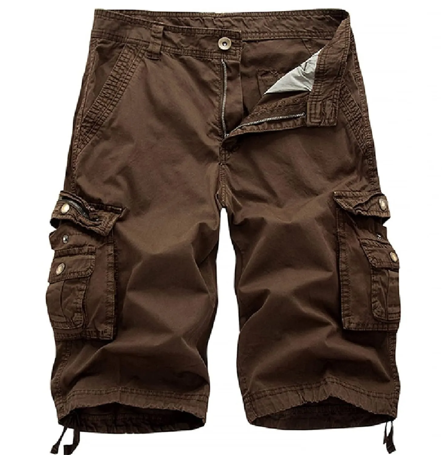 Men's Stretch Cargo Shorts Summer Relaxed Fit Multi-Pocket Beach Shorts Lightweight Twill Outdoor Cotton Short Pants (34,Coffee)