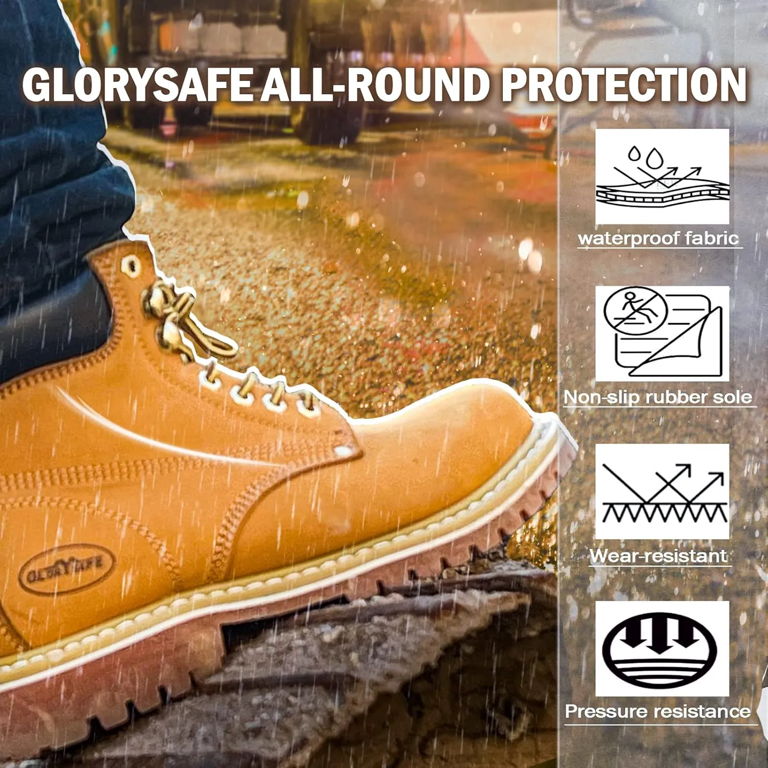 Men's Work Boot with Soft Toe - Waterproof & Slip Resistant 6 Inch Safety Boots for Construction,Rubber Sole Lightweight Working Botas