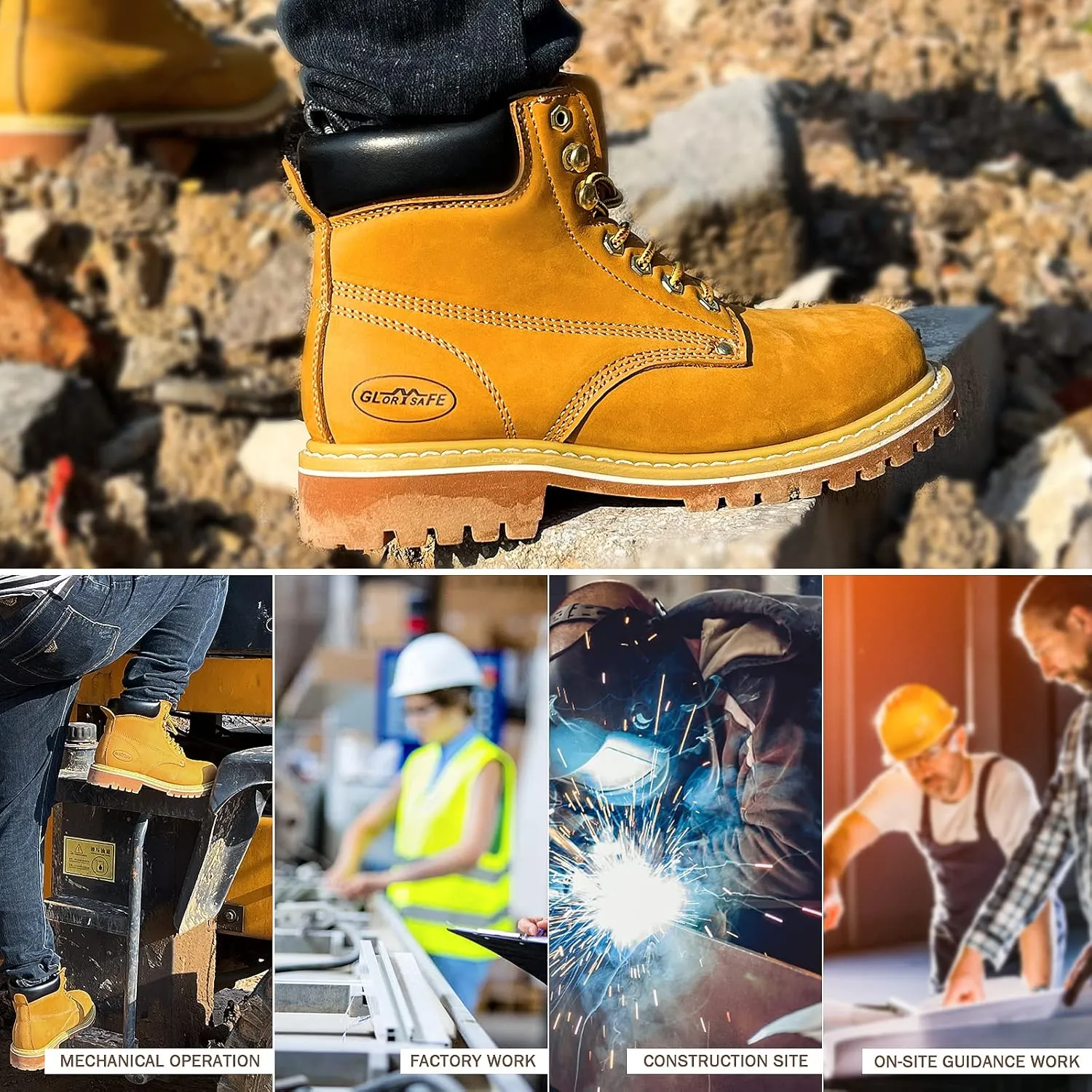 Men's Work Boot with Soft Toe - Waterproof & Slip Resistant 6 Inch Safety Boots for Construction,Rubber Sole Lightweight Working Botas