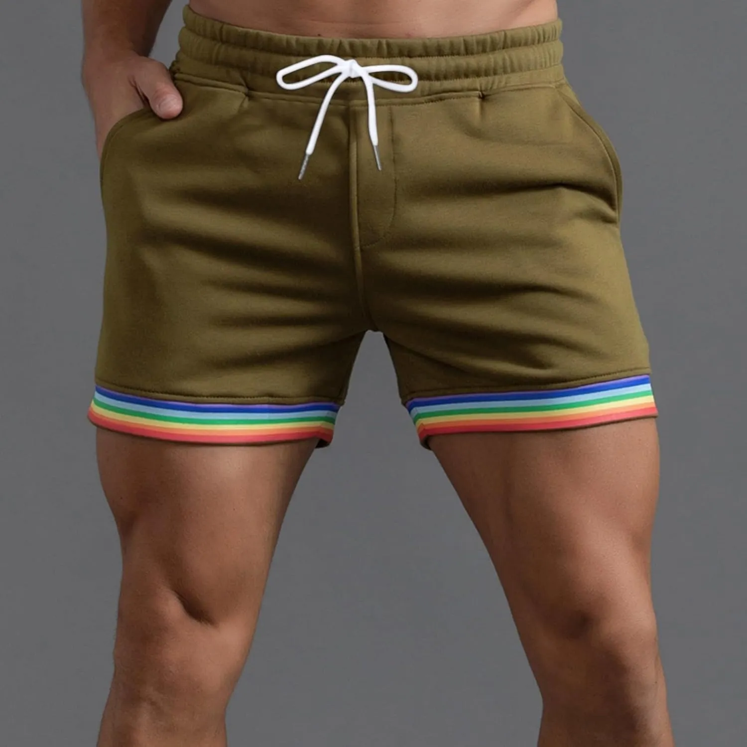 Mens Workout Shorts Rainbow Stripe Basketball Shorts 3 Inch Men Running Shorts Breathable with Pockets for Athletic Gym