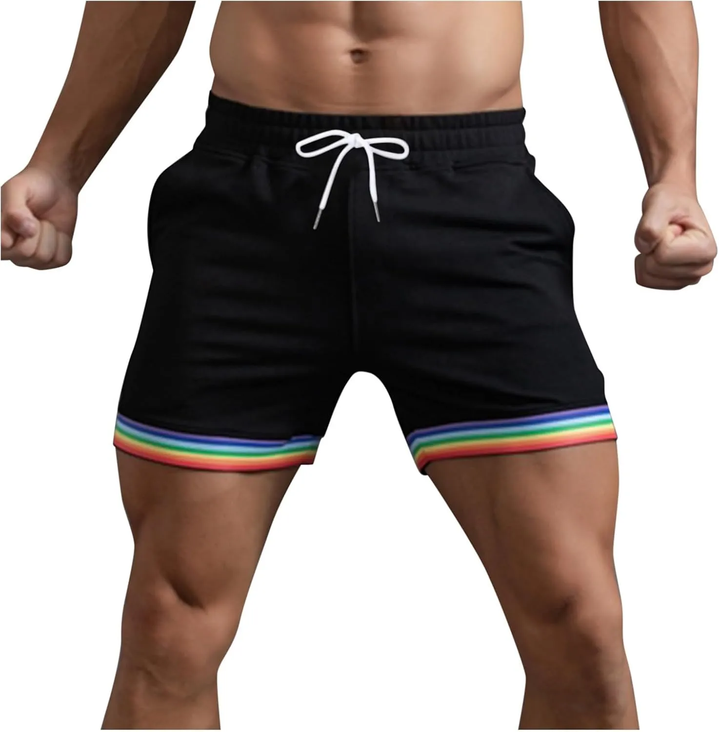 Mens Workout Shorts Rainbow Stripe Basketball Shorts 3 Inch Men Running Shorts Breathable with Pockets for Athletic Gym