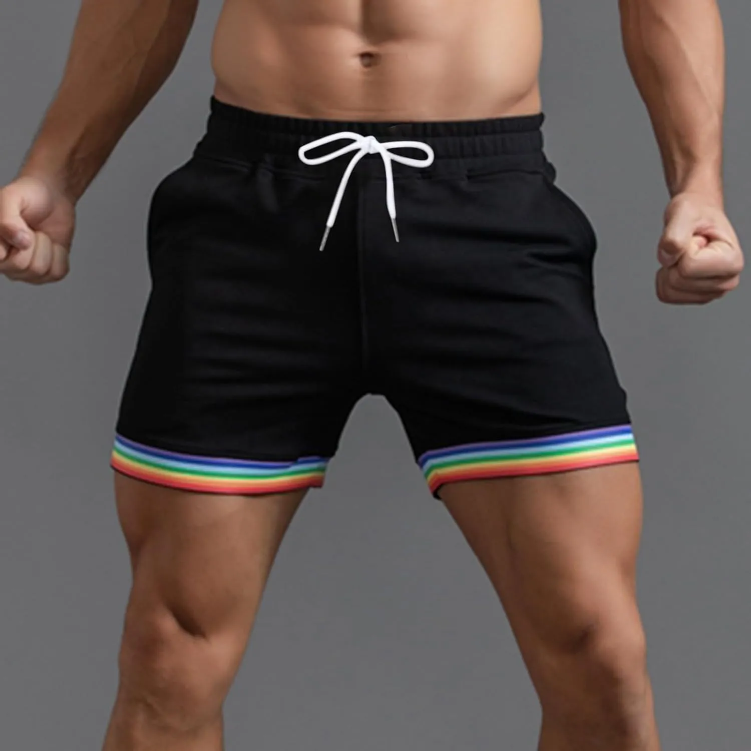 Mens Workout Shorts Rainbow Stripe Basketball Shorts 3 Inch Men Running Shorts Breathable with Pockets for Athletic Gym