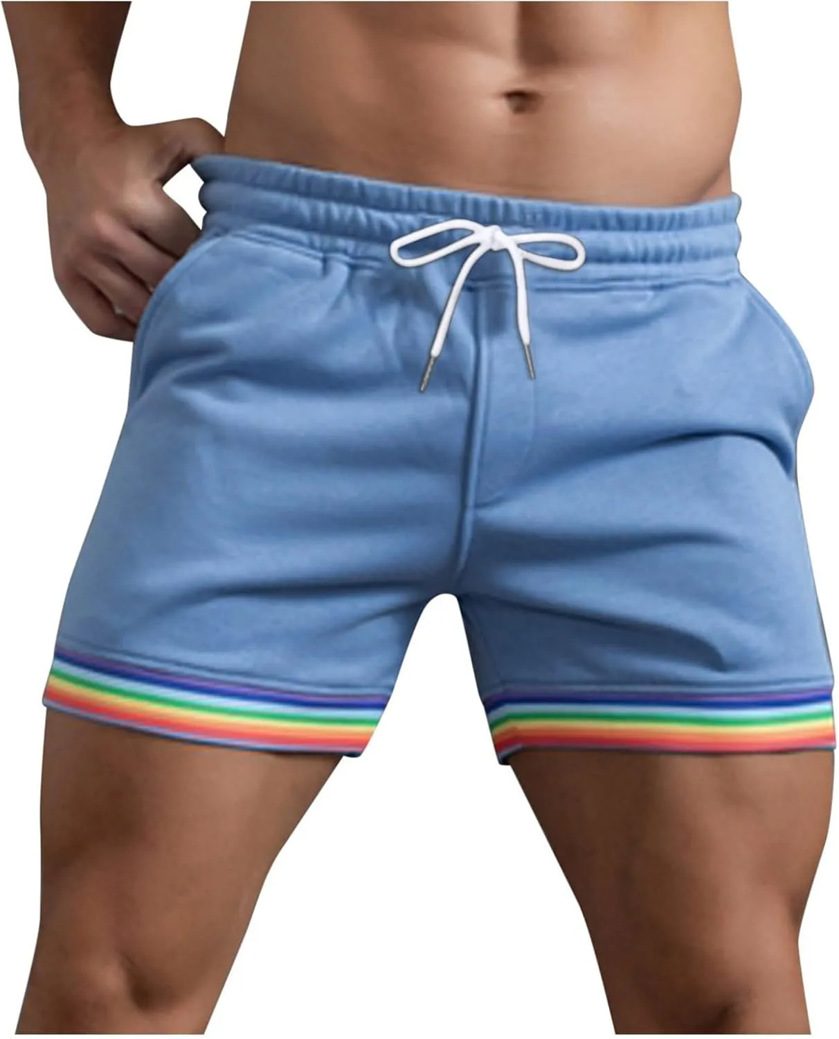 Mens Workout Shorts Rainbow Stripe Basketball Shorts 3 Inch Men Running Shorts Breathable with Pockets for Athletic Gym