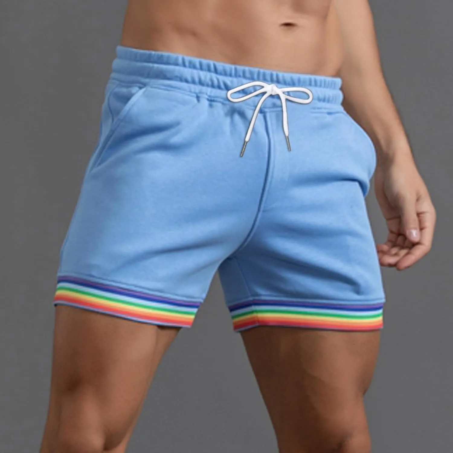 Mens Workout Shorts Rainbow Stripe Basketball Shorts 3 Inch Men Running Shorts Breathable with Pockets for Athletic Gym