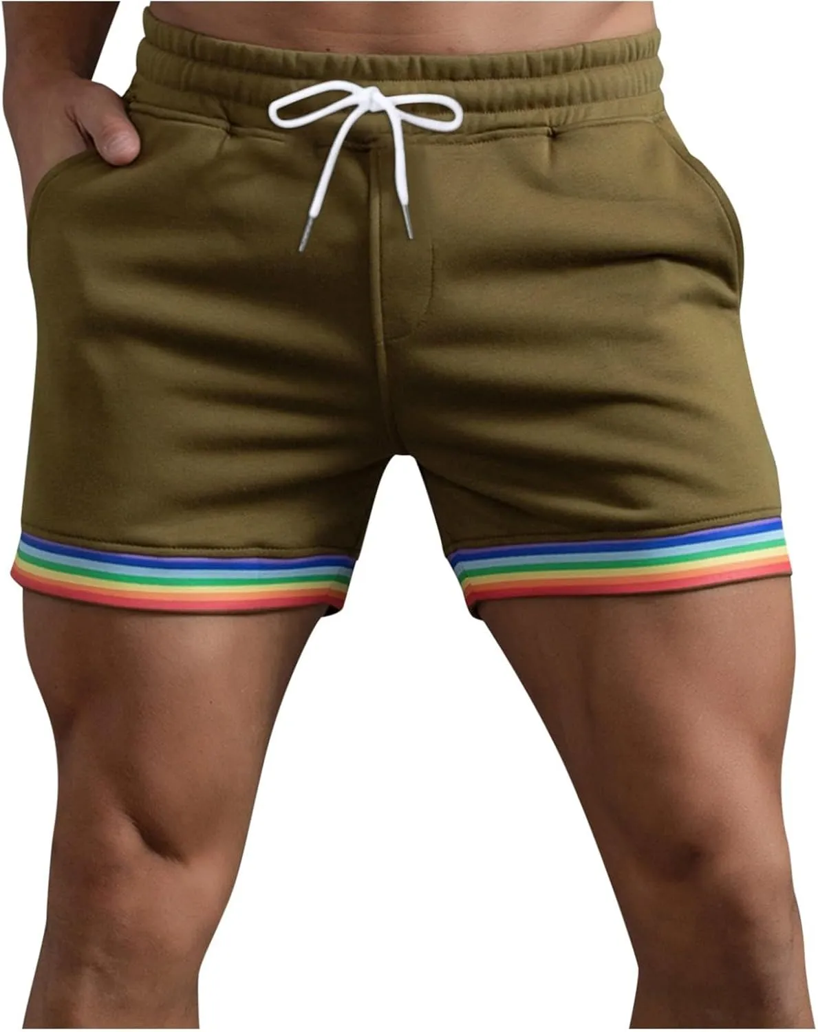 Mens Workout Shorts Rainbow Stripe Basketball Shorts 3 Inch Men Running Shorts Breathable with Pockets for Athletic Gym
