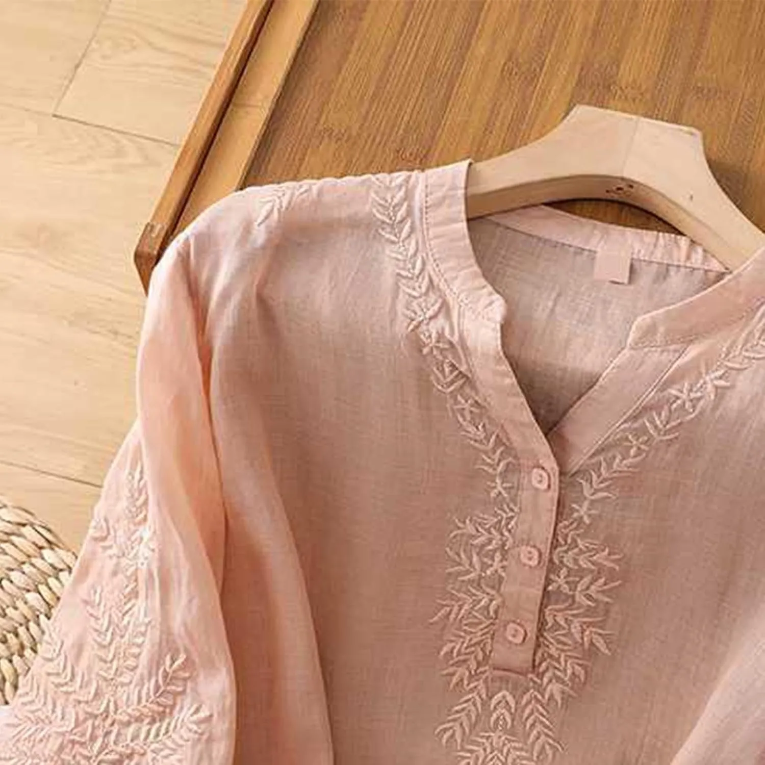 Mexican Tops for Women Vacation Summer Embroidered Blouses V Neck Button Down T-Shirt Short Sleeve Shirt