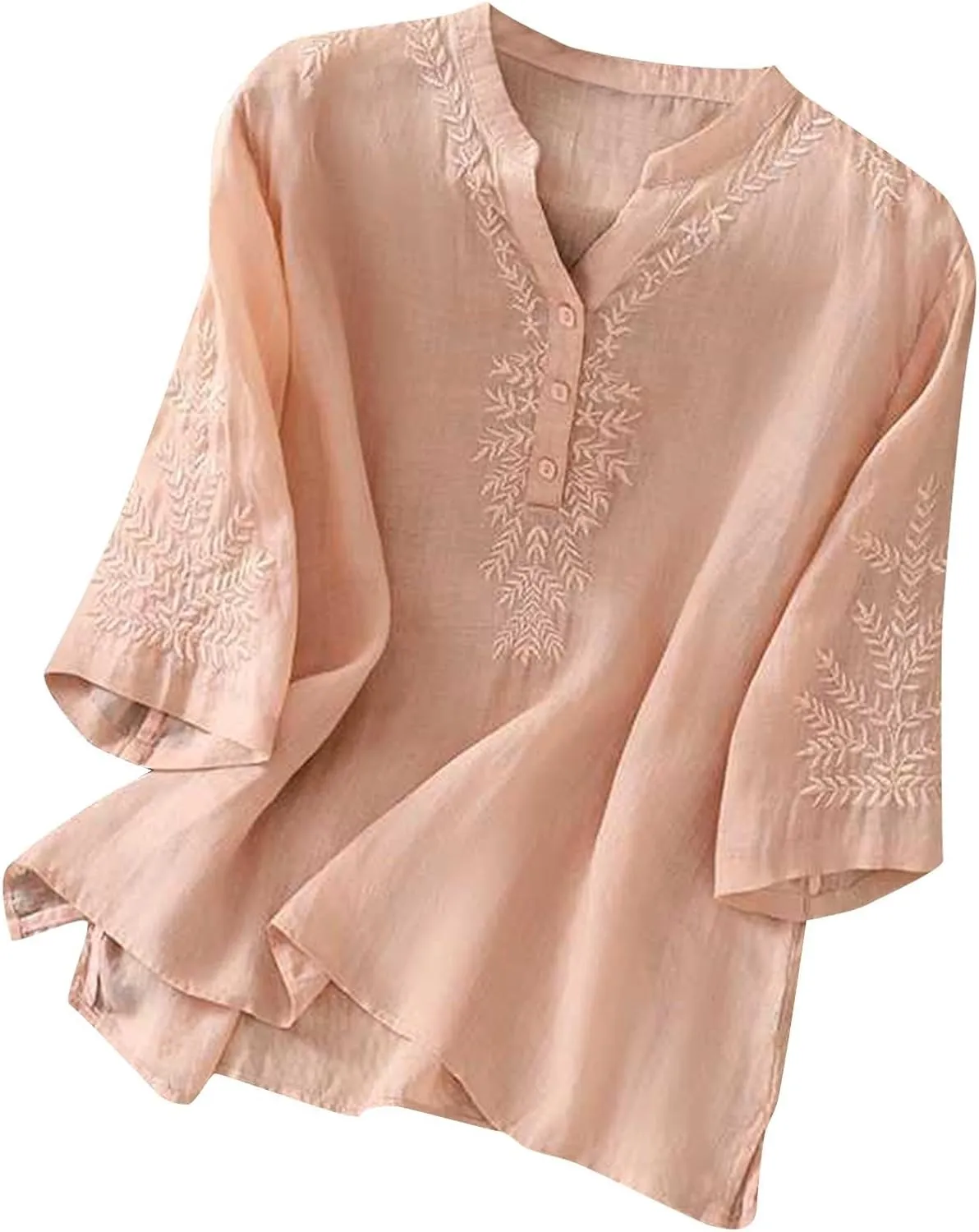 Mexican Tops for Women Vacation Summer Embroidered Blouses V Neck Button Down T-Shirt Short Sleeve Shirt