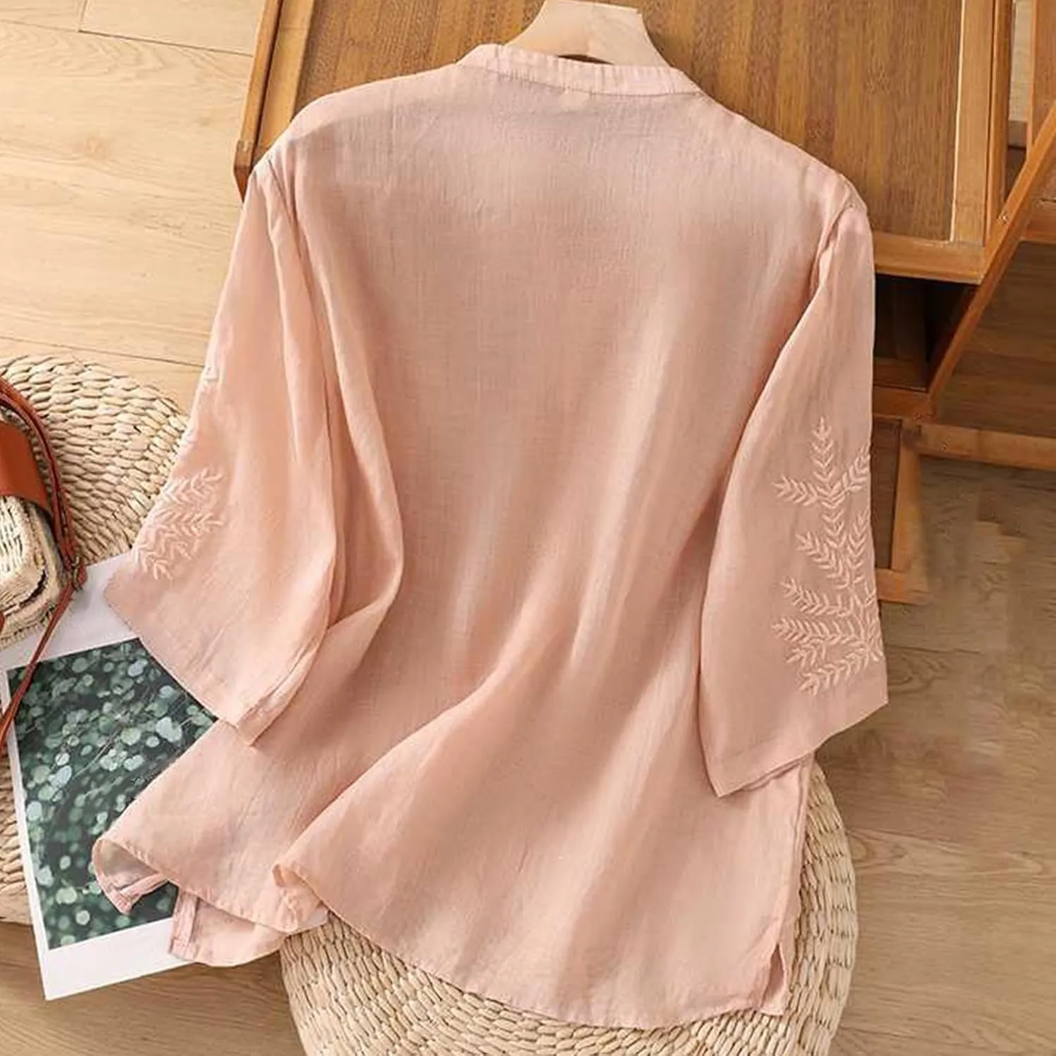 Mexican Tops for Women Vacation Summer Embroidered Blouses V Neck Button Down T-Shirt Short Sleeve Shirt