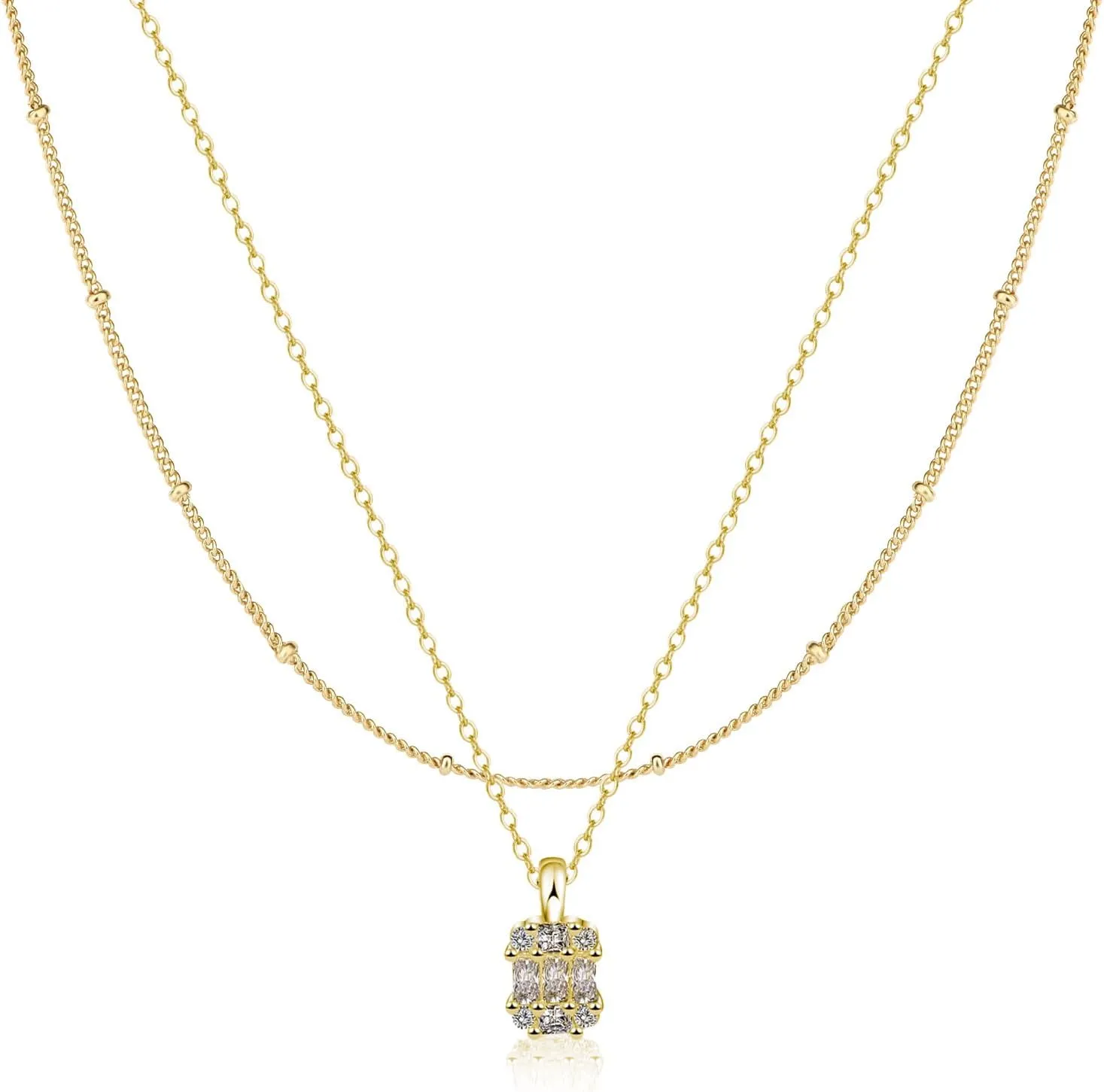 MIDEEO CZ Diamond Gold Necklace for Women Dainty Gold Layered Sliver Necklaces 14k Gold Plated Diamond Pearl Pendant Necklaces Heart CZ Cross Choker Necklaces for Women Simple Cubic Zirconia Necklace Trendy Jewelry Gifts