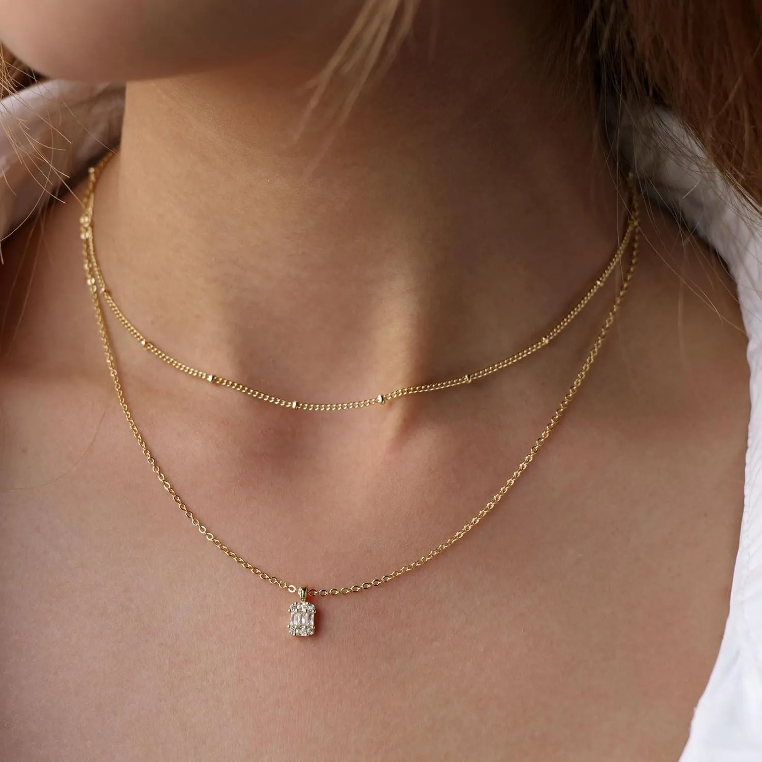 MIDEEO CZ Diamond Gold Necklace for Women Dainty Gold Layered Sliver Necklaces 14k Gold Plated Diamond Pearl Pendant Necklaces Heart CZ Cross Choker Necklaces for Women Simple Cubic Zirconia Necklace Trendy Jewelry Gifts