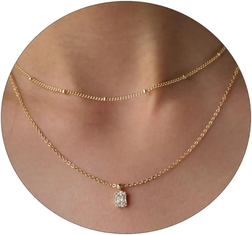 MIDEEO CZ Diamond Gold Necklace for Women Dainty Gold Layered Sliver Necklaces 14k Gold Plated Diamond Pearl Pendant Necklaces Heart CZ Cross Choker Necklaces for Women Simple Cubic Zirconia Necklace Trendy Jewelry Gifts