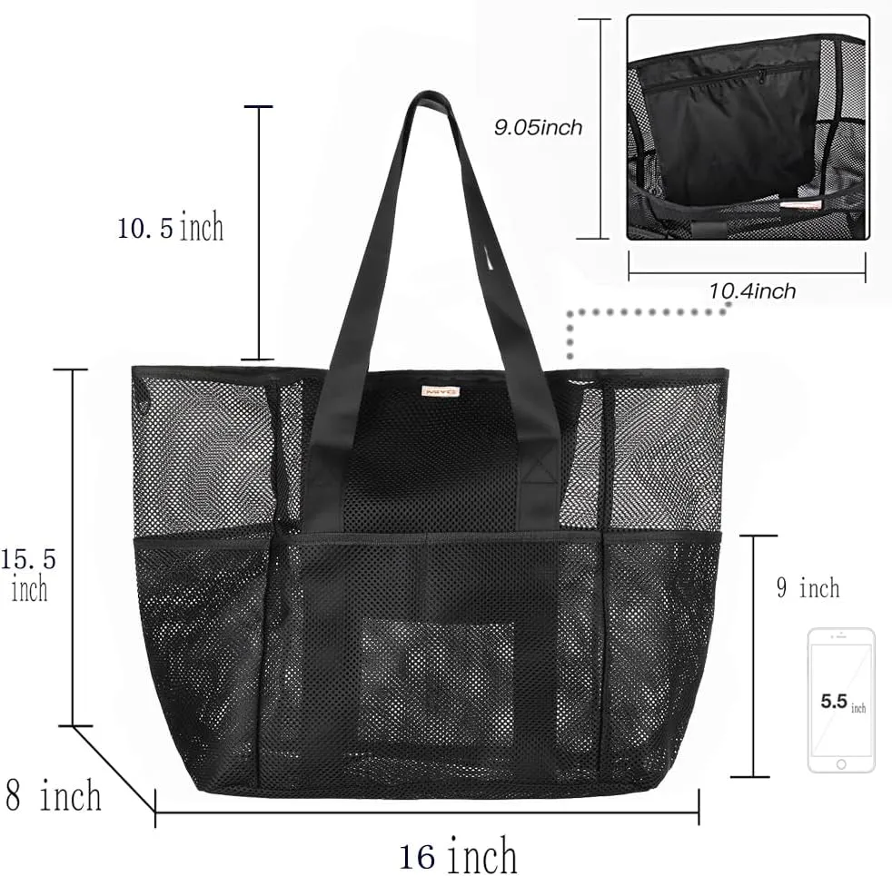 MIYO Mesh Beach Bag - Large Beach Tote Bag - Grocery & Picnic Tote Travel Bags