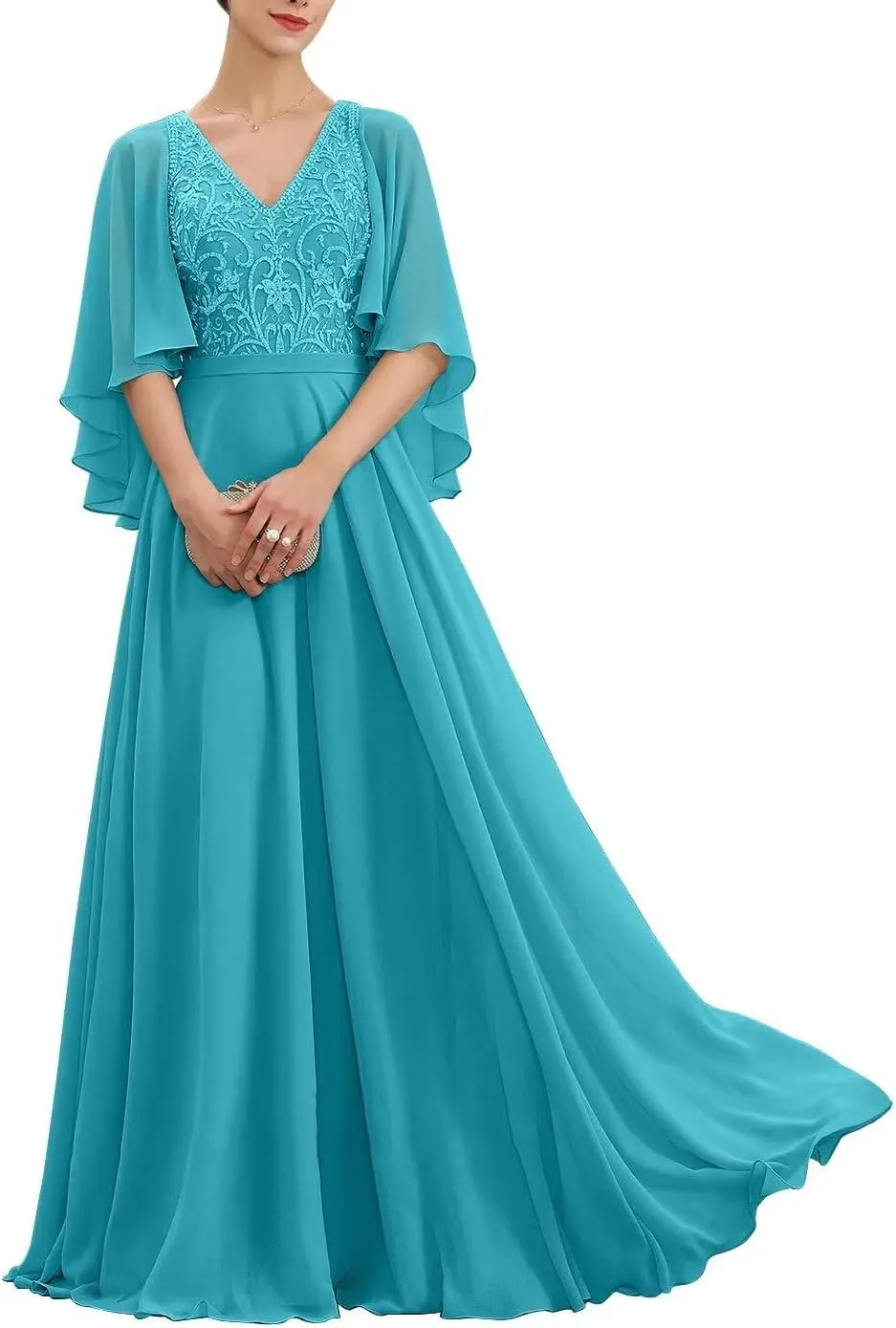 Mother of The Bride Dresses Long Lace 2024 Mother Dress for Wedding Ruffles Sleeves Evening Gown