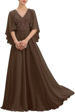 Mother of The Bride Dresses Long Lace 2024 Mother Dress for Wedding Ruffles Sleeves Evening Gown